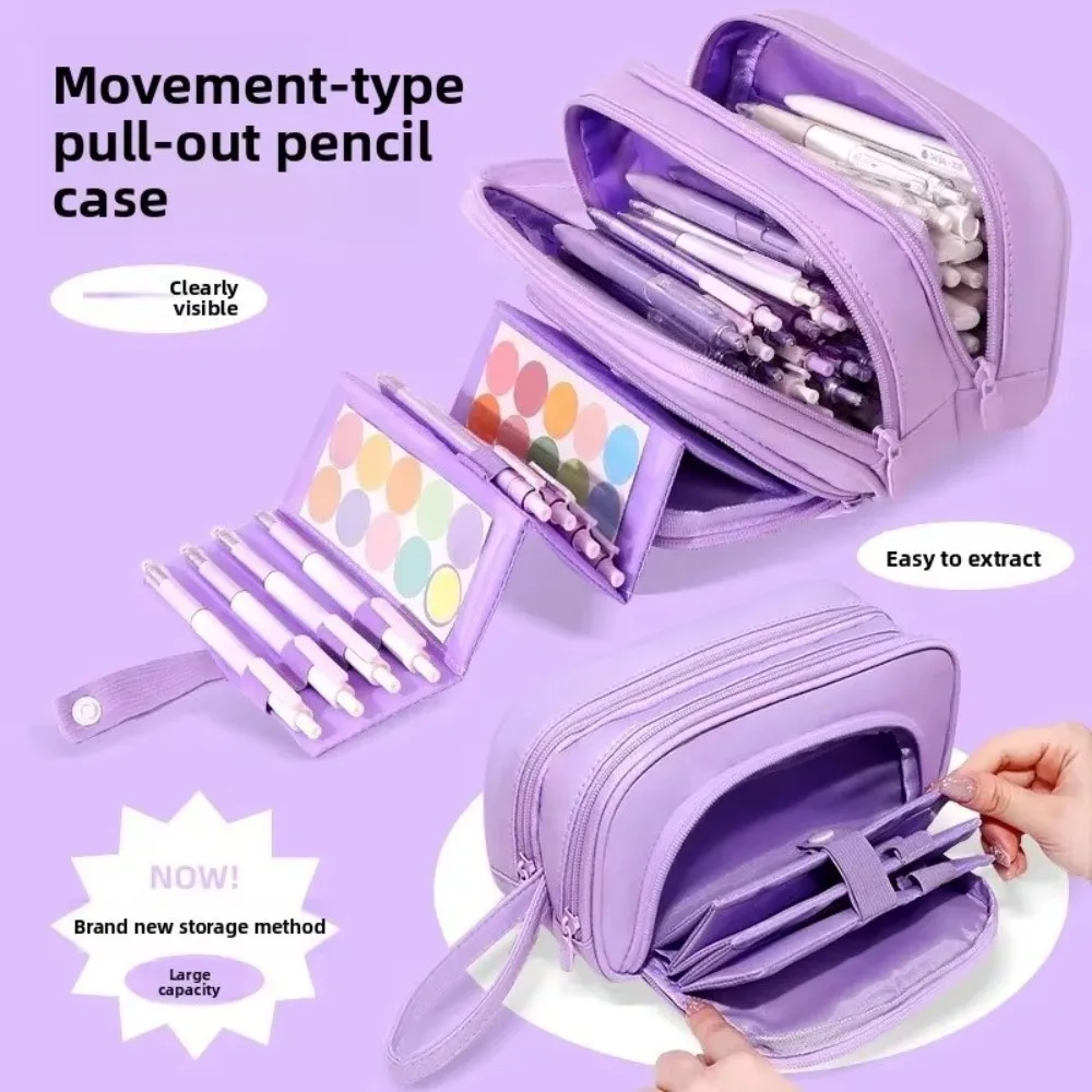 Oxford Pen Bag Large Capacity Pull-Out Stationery Bag Water-proof with Classified Compartments Stationery Organizer Student