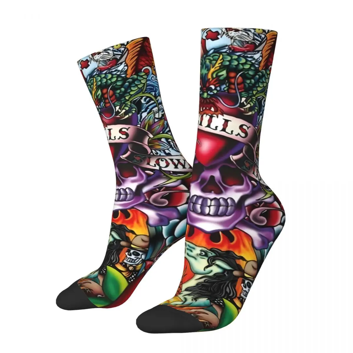 Retro Tattoo Collage Men's compression Socks Unisex Harajuku Seamless Printed Novelty Crew Sock