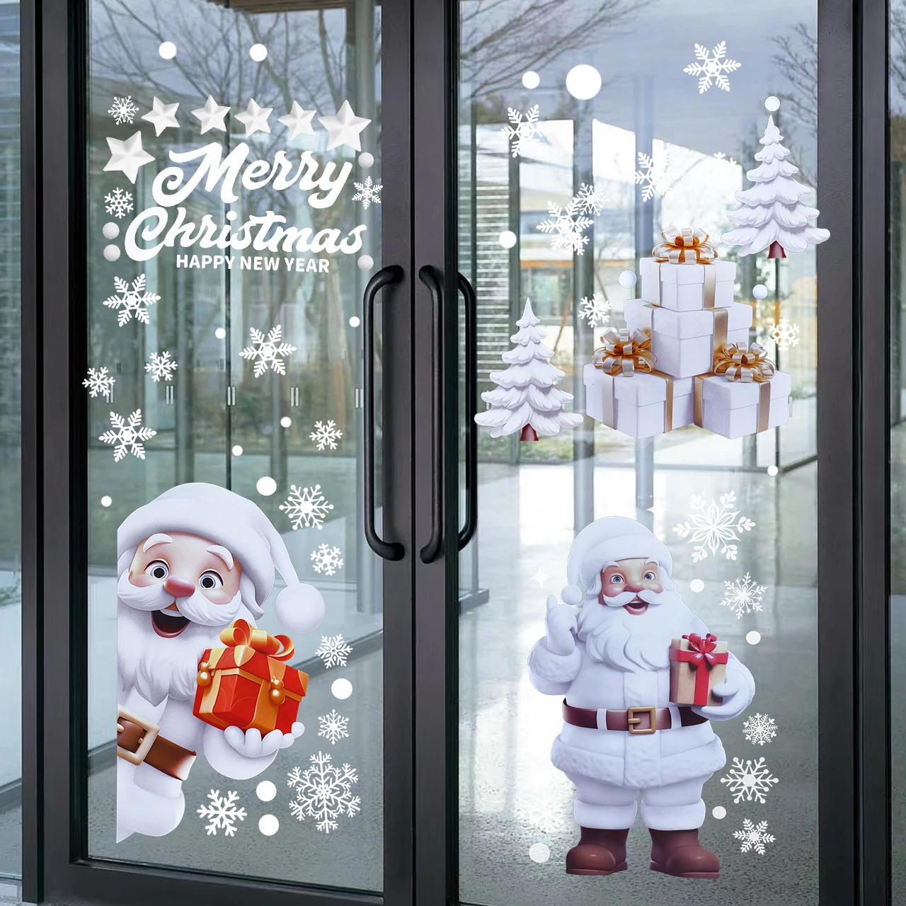 9 أوراق عيد الميلاد ملصقات نافذة سانتا كلوز شجرة عيد الميلاد ندفة الثلج الزجاج ملصق مائي عيد الميلاد الديكور للمنزل السنة الجديدة نافيداد #3