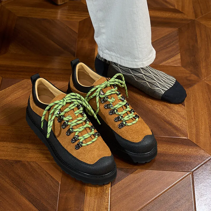 

Handmade Men Derby Shoes Retro Genuine Leather Hiking Shoes Outdoor Trekking Casual Work Shoes Lace-Up Sneakers