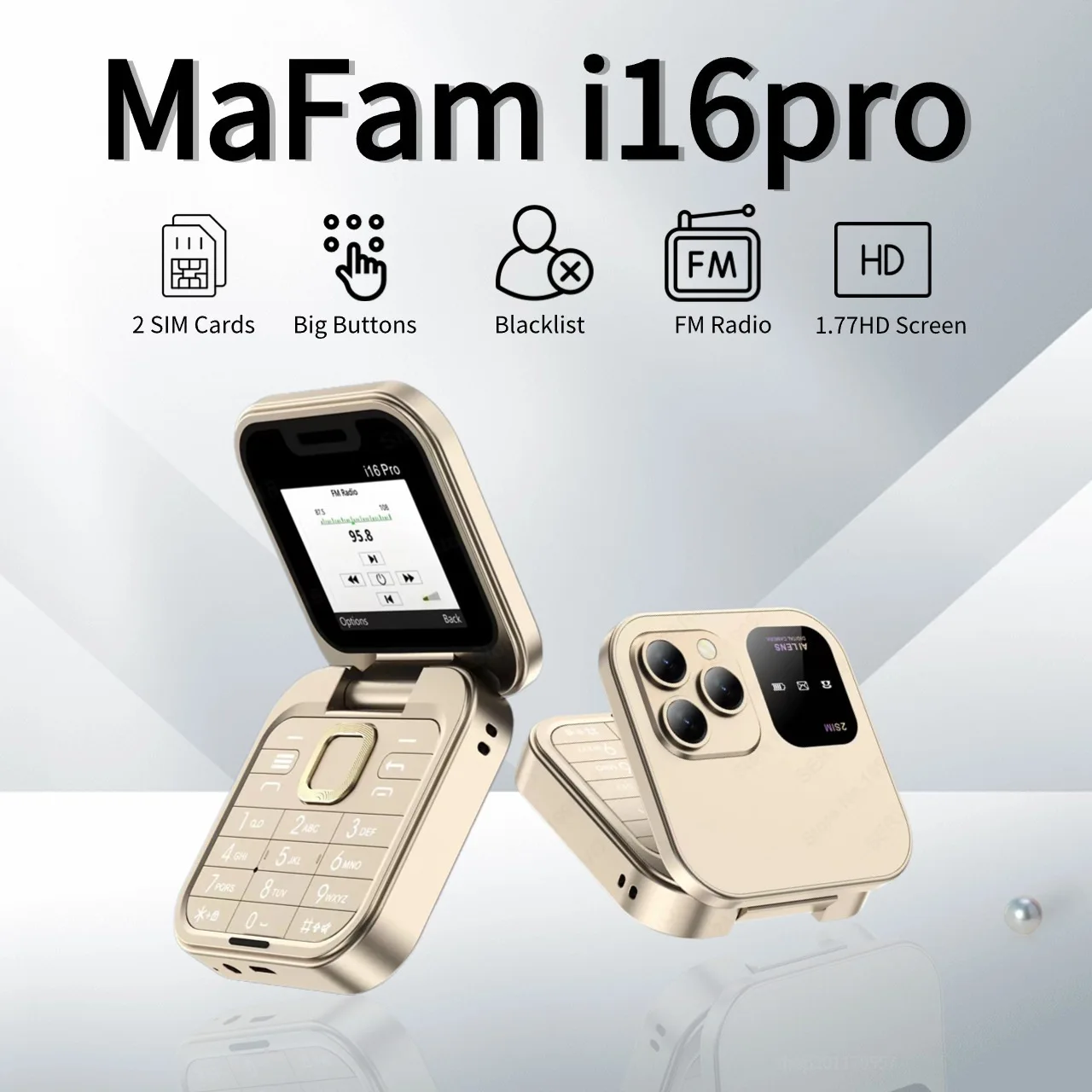 

I16 Pro Mini Fold Mobile Phone Speed Dial Blacklist Flashlight Call Recording 2 SIM Foldable Flip Small Box Phones