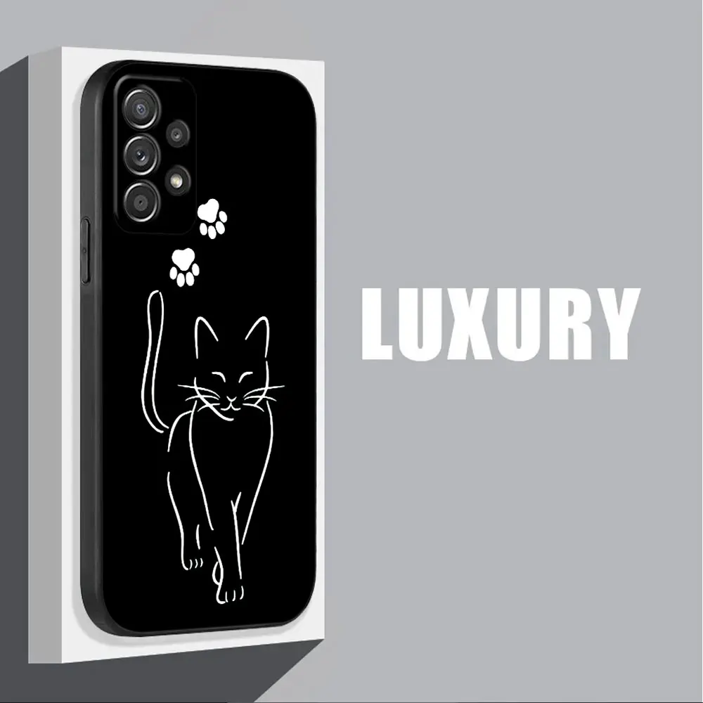 삼성 갤럭시 A56 케이스 A54 A52 A53 5G A36 A34 A35 A33 A32 A50 A72 A73 A26 A25 A16 귀여운 검은 고양이 라인 전화 케이스 소프트 커버