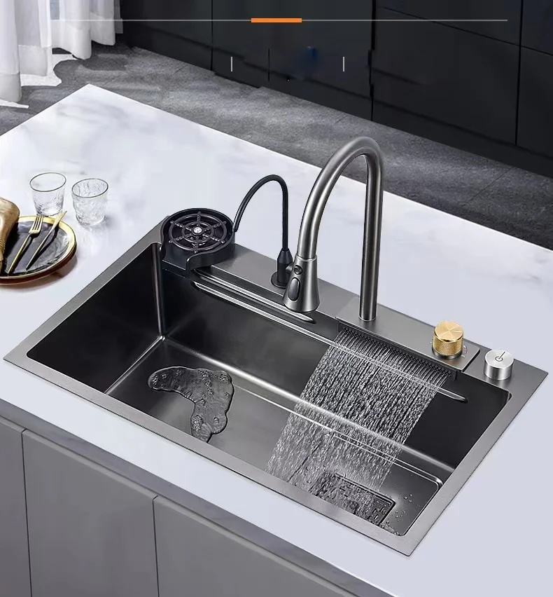 Cheap Price Kitchen Sink Stainless Steel Waterfall Kitchen Single Sink Multifunctional Kitchen Sink With Cup Rinser