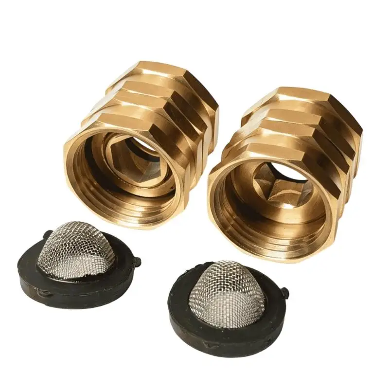 3/4inch Garden Hose Coupler Female to Female Brass Hose Adapter with Filter Screen Washers, 2 Pack for Outdoor Watering and D2RD