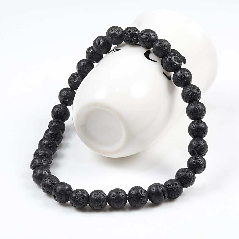 6/8/10mm Beads Stretch Bracelet for Women Men Natural Volcanic Lava Stone Charm Bracelets Bangles Energy Yoga Meditation Jewelry