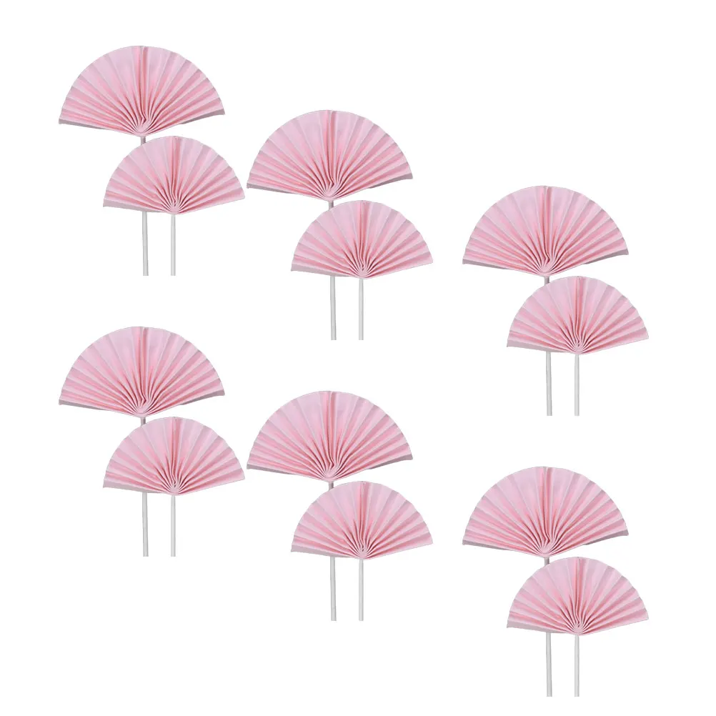 

12 Pcs Semicircle Folding Fan Paper Cake Topper Birthday Decoration Cupcake Party Desserts Eco Friendly Creative Design