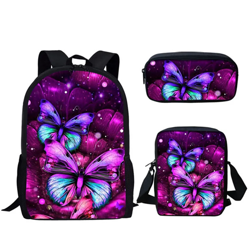 

3D Printed Creative Butterfly Backpack 3psc/set Primary Middle School Students Boys Girls Schoolbag Crossbody Bag Pen Case