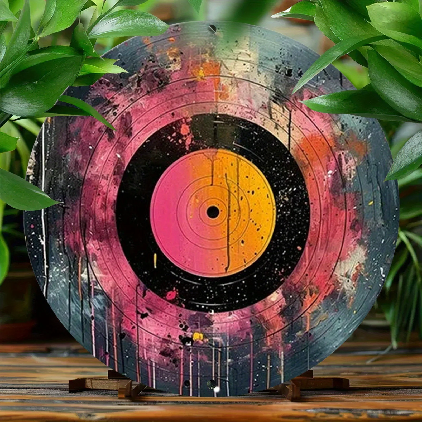Aluminum Metal Wall Art Decor - 1pc Vintage Style 2D Flat Printed Record Design, HD Quality Pre-Drilled for Easy Hanging, Textur