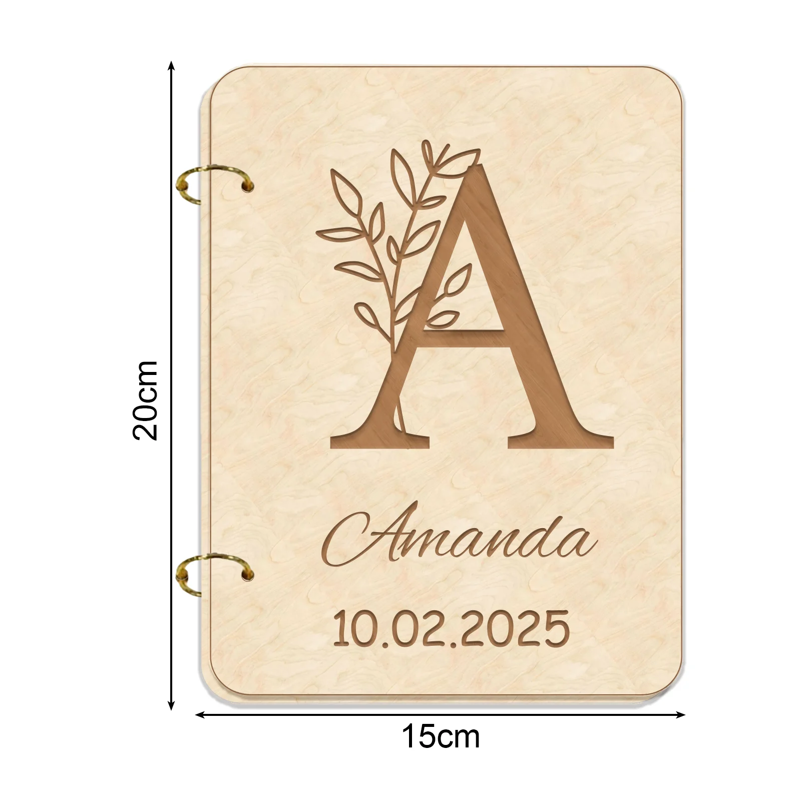 Personalized Floral Card Keeper Set - Wooden 6x8 inch with Initial/Name/Date, 26 Letters Laser Cut, Metal Rings Gift