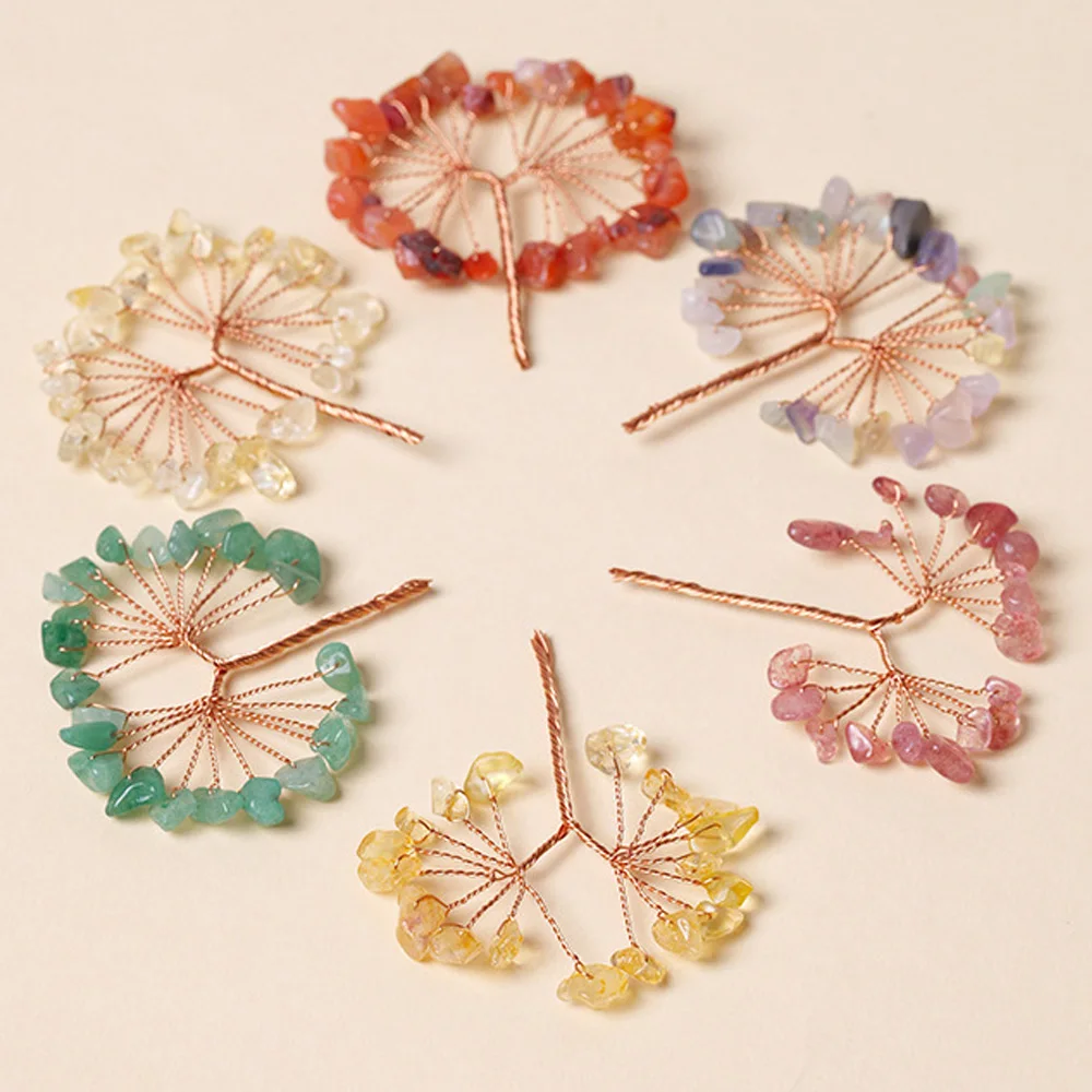 Natural Crystal Stones Copper Wire Bouquet Healing Polishing Gravel DIY Crystal Flower Money Tree Accessories Room Home Decor