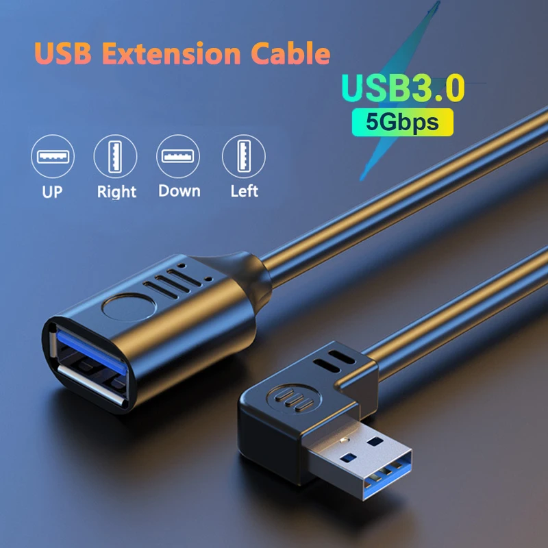 Elbow USB Extension Cable 3.0 Extender Cable Type A Male To Female 5Gbps Data Cable for Playstation Flash Drive Mouse Keyboard