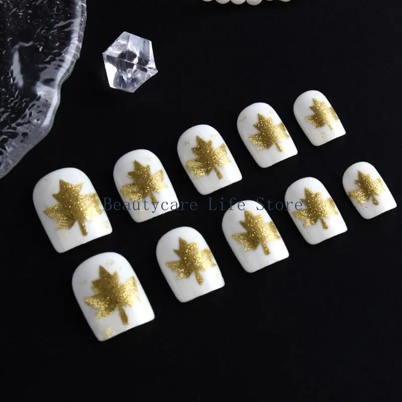 652C 24Pieces Metallic Press on Autumn Maple Glitters ABS Materials Fake For Parties Weddings Event