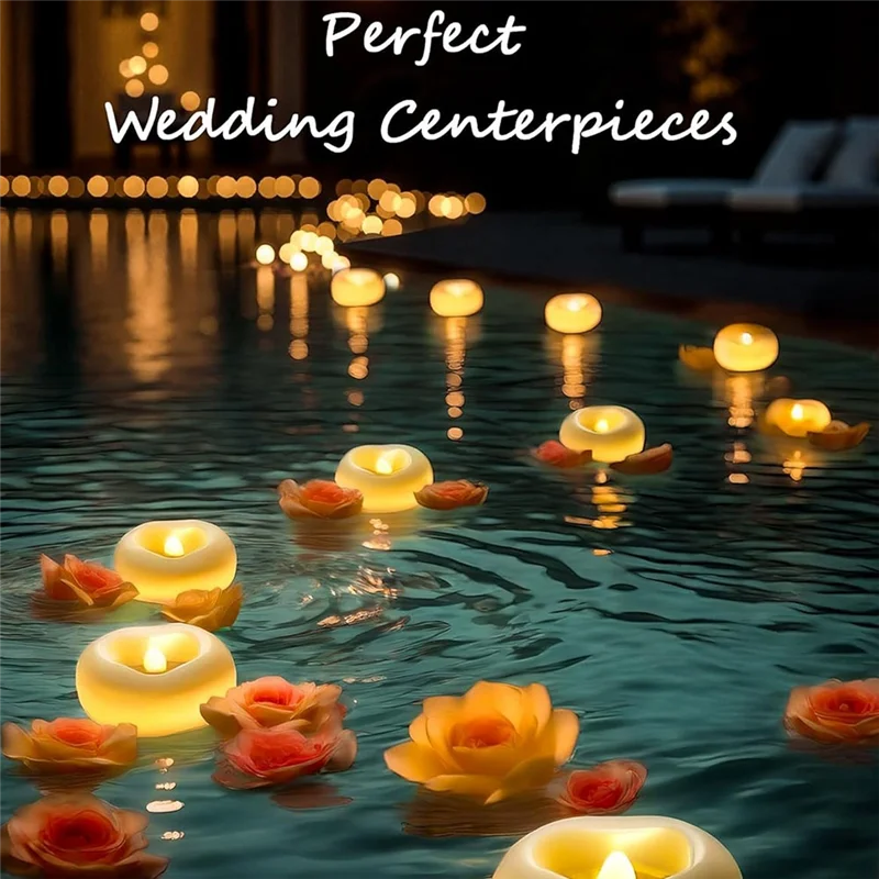 A93E-Water Activated 2 Inch LED Floating Candles 12 Pack–200-Hour Flameless Light For Pool, Wedding Decorations