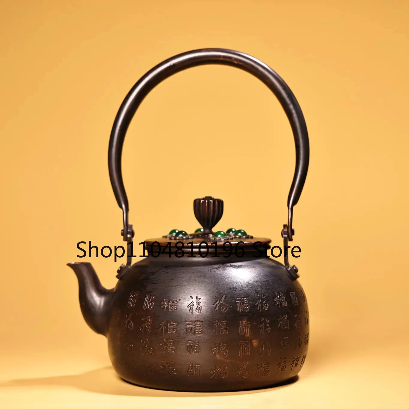 Purple Bronze Mosaic Gem Relief Blessing Characters Wanfu Kettle Teapot Flagon