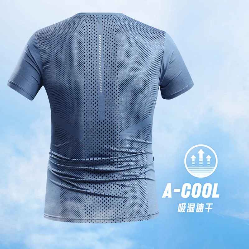 

AJHLIce Silk Short Sleeved T-shirt For Men Quick Drying Elastic Running Top Casual Cool Feeling Sports Loose Short Sleeved Shirt
