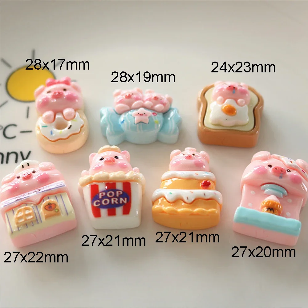 10PCS Shiny Pig Donuts Series Resin Flatback Cabochons For Hairpin Scrapbooking DIY Jewelry Craft Decoration Accessories