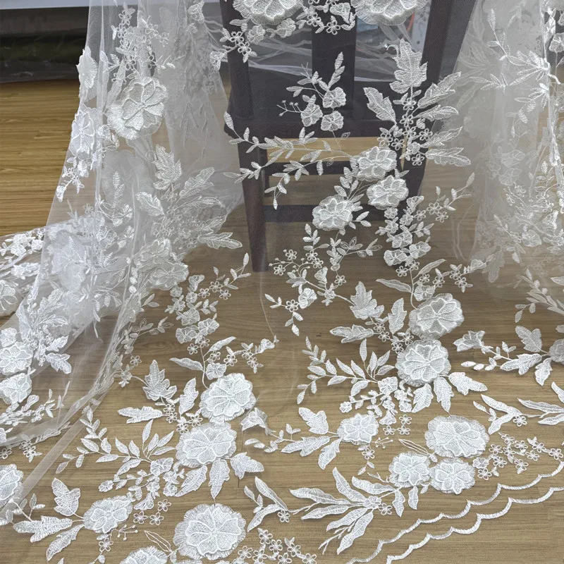 

European Style Embroidery Flower Lace Fabric for Wedding Dress Decoration Embroidered Transparent Mesh Cloth Diy Sewing Material