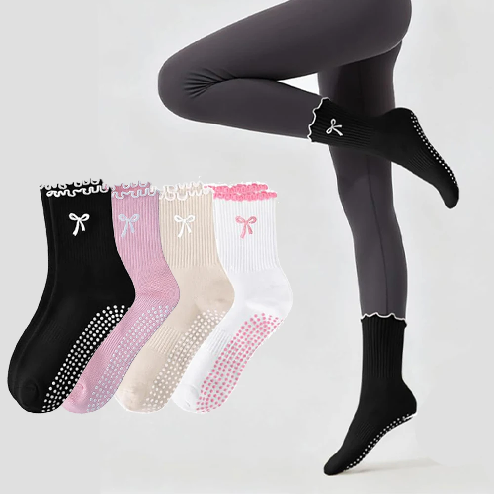 

3 pairs Non-Slip Grip Pilates Socks Cotton Breathable Yoga Socks High-elastic Sweat-absorbent Mid Tube Socks for Women