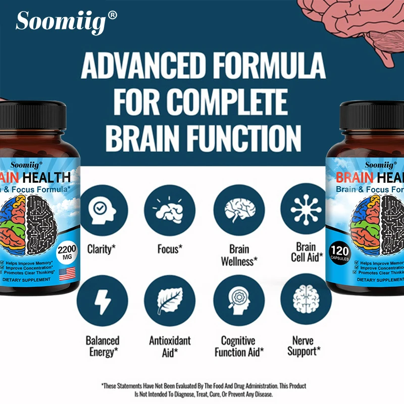 2200 mg Brain Booster with Vitamin B6, B12 supplement to support memory, mental clarity and immune system health.