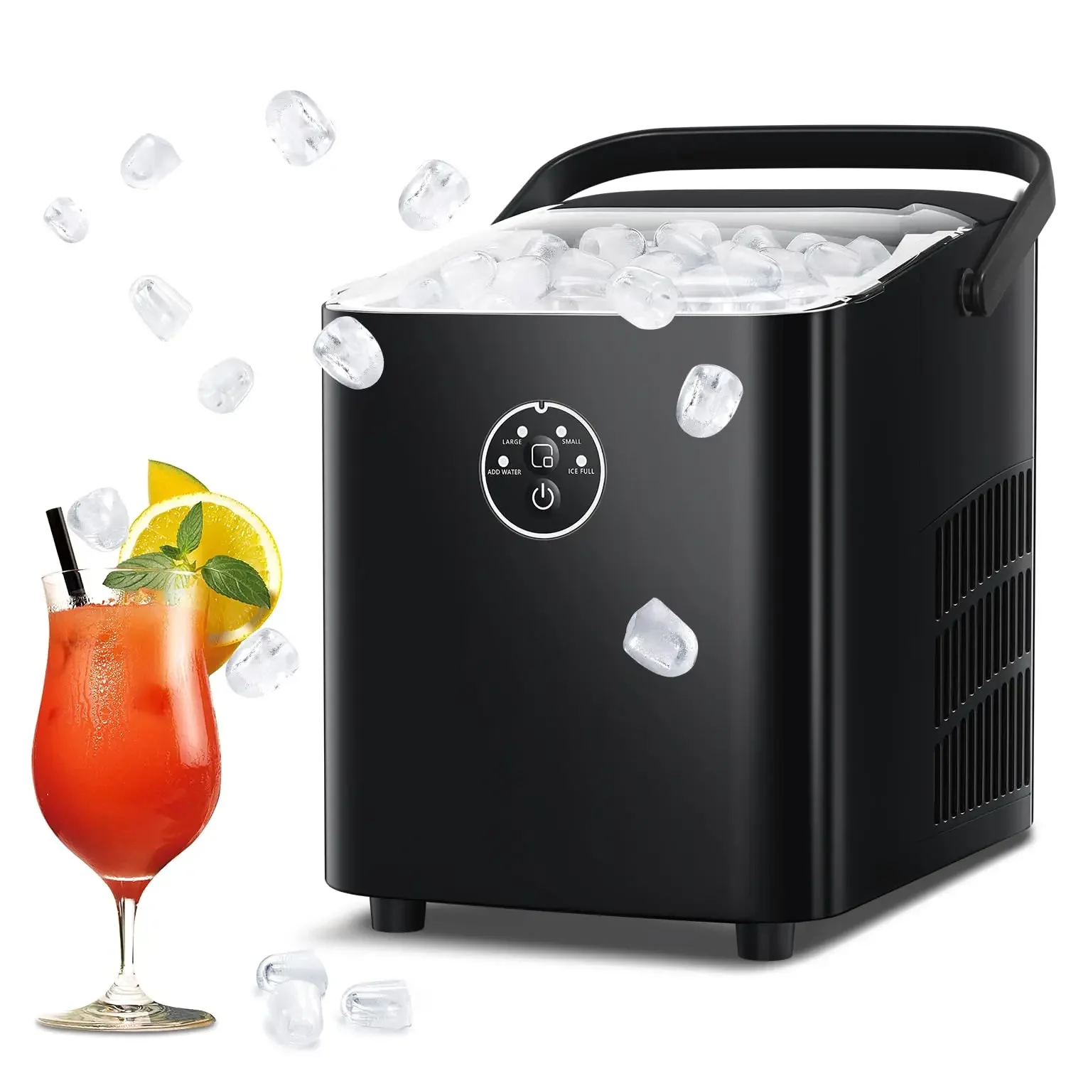 Rápido 6-Minute Countertop Ice Maker Machine, limpeza automática, adequado para acampamento ao ar livre, festa e cozinha, preto, Quali