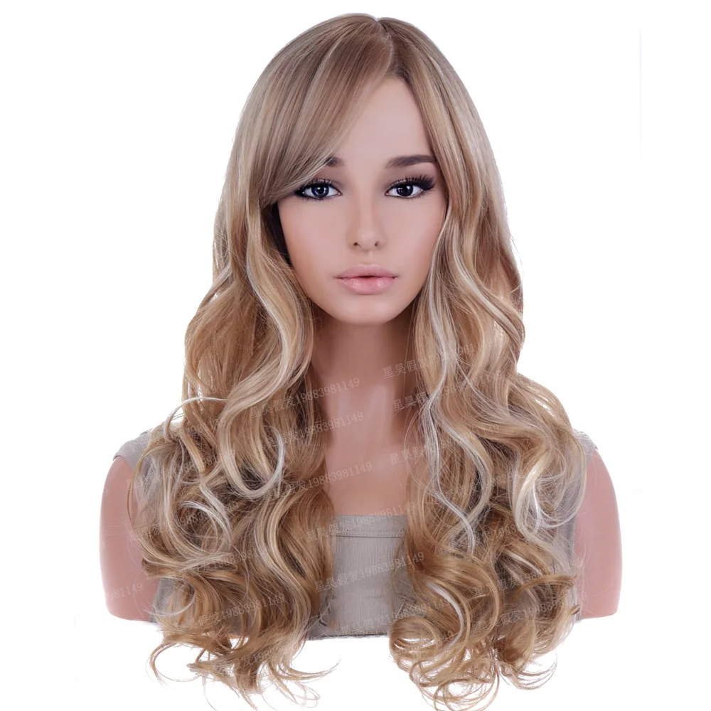 

Long curly hair wig European and American women chemical fiber headgear highlights long hair wig hot-selling wig