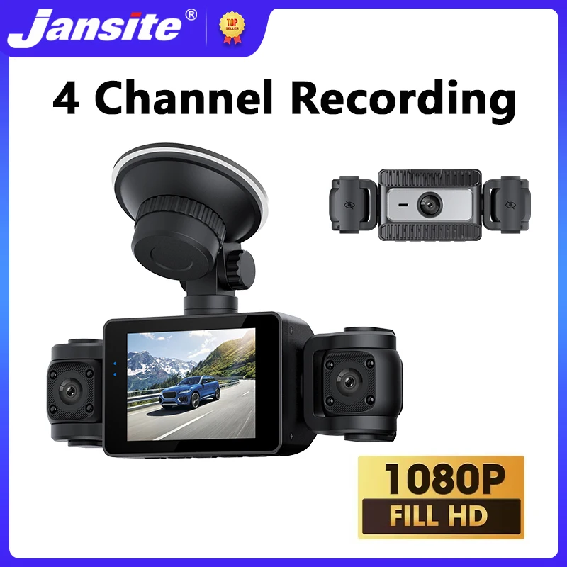 Jansite 360 Degree DashCam 3/4 Channels Video Recorder 1080P Car DVR 24H Parking Monitor Front Right Rear View Night Vision