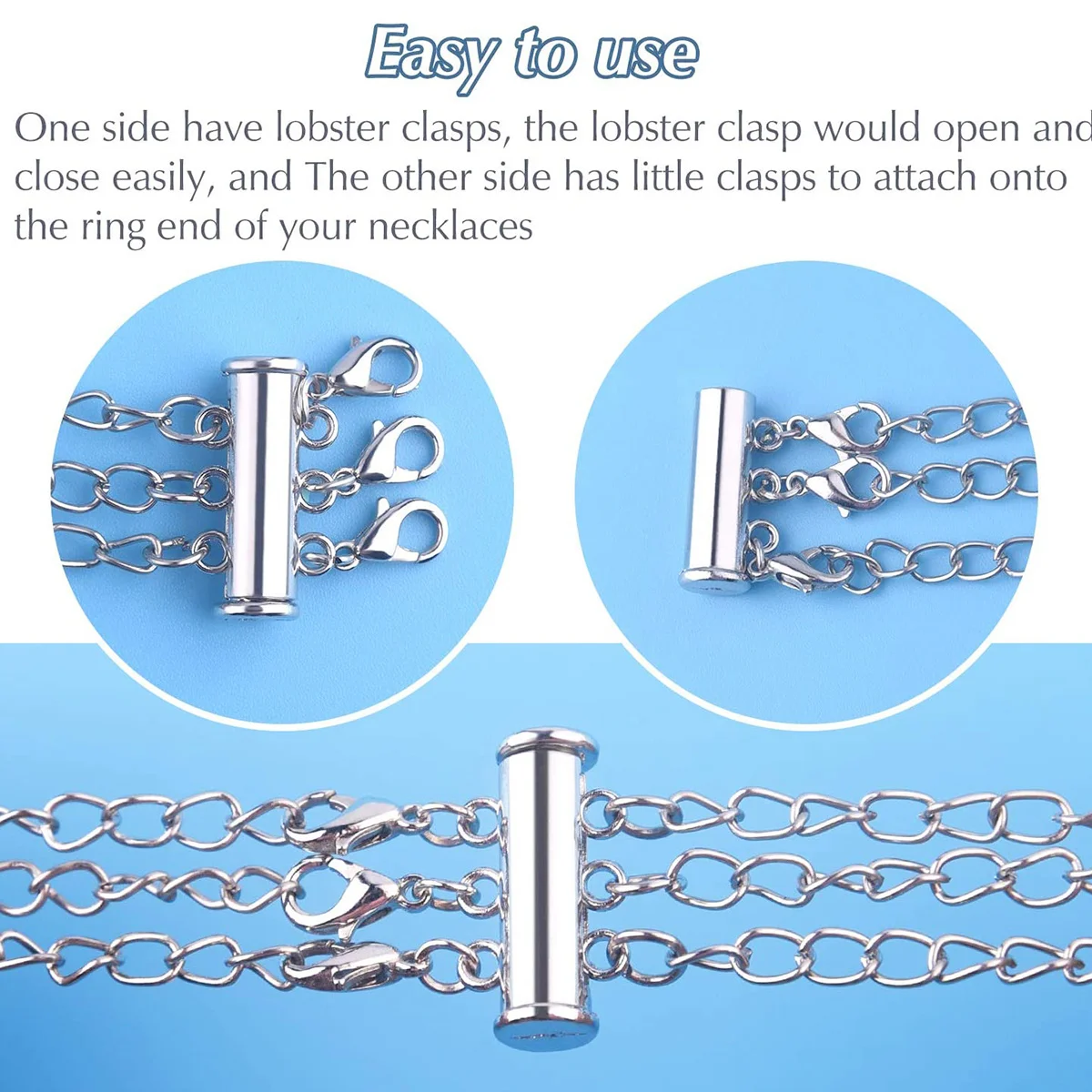 

8Pcs Alloy Pearl Buckle Slide Lock Clasp Necklace Connector Multi Strands Slide Tube Clasp Jewelry Buckle Layered DIY