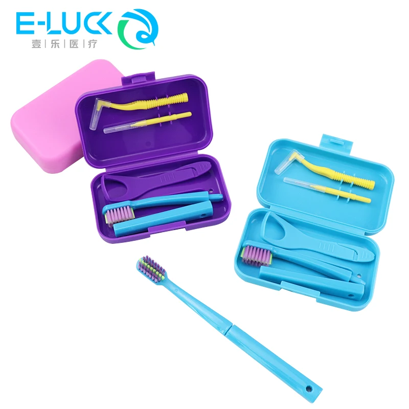 Kits de cuidado de limpieza bucal Dental, caja de cepillo de dientes portátil, cepillo de dientes plegable de ortodoncia, raspador de lengua, cepillo Interdental, 1 caja