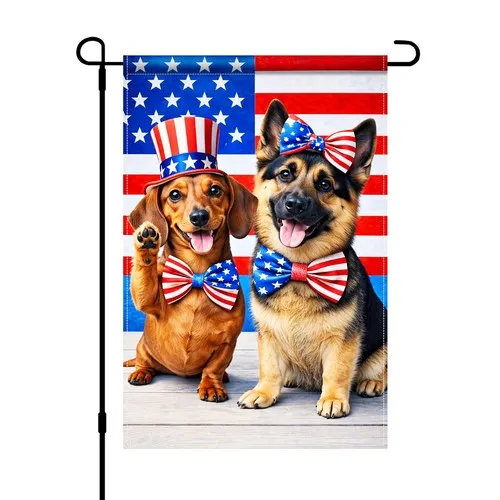 4th of July Patriotic Dog Garden Flag 12x18 Inch Double Sided German Shepherd... YYZ