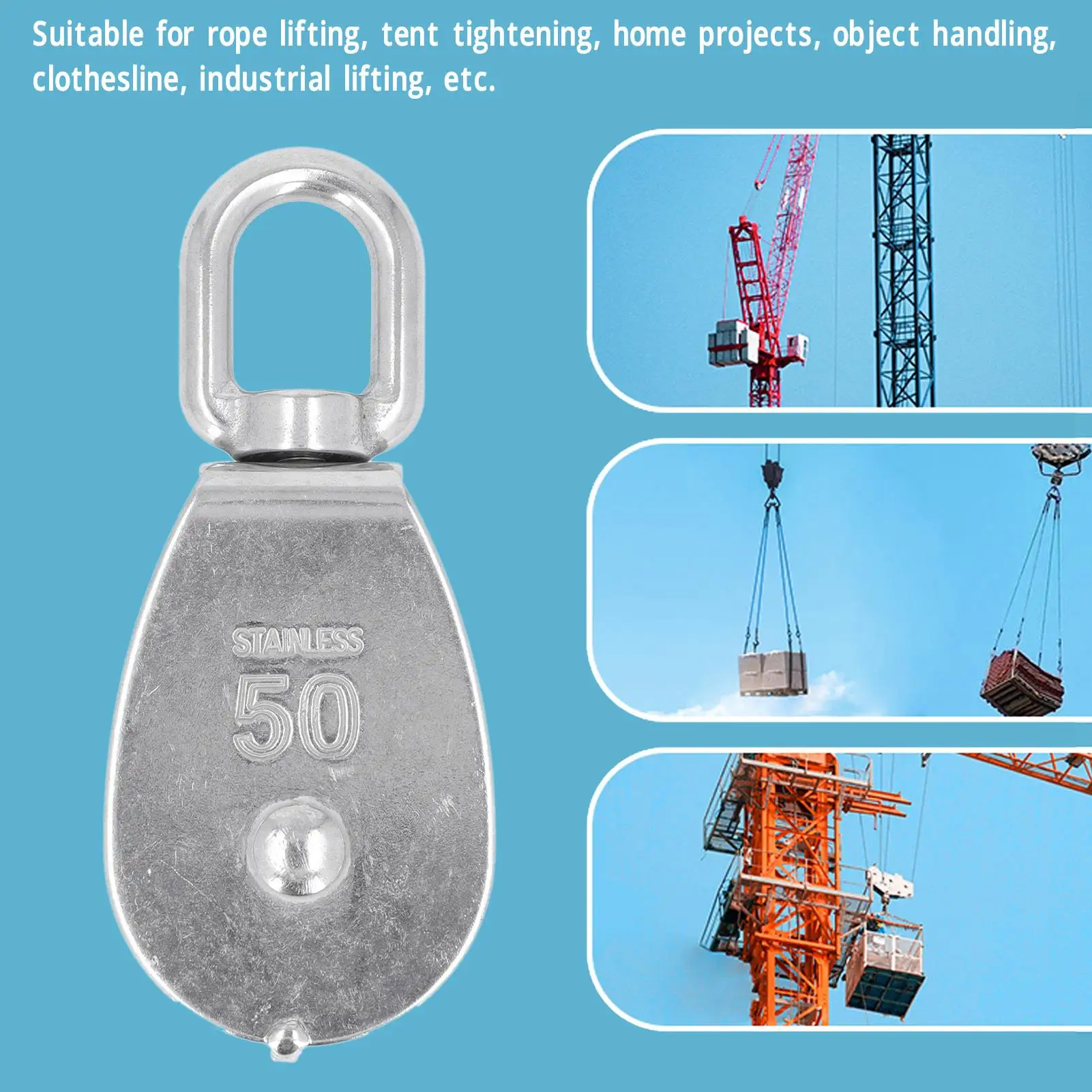 Stainless Steel Single Pulley Block Set Durable Fine Workmanship Wear Resistant Ideal for lifting Heavy Loads