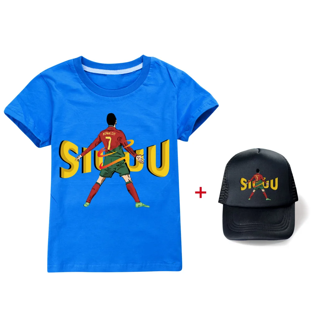 Siuuu 3D Prints Children T-shirts Fashion Summer Short Sleeve Tshirt Hot Sale Football Cr7 Casual Streetwear Clothes Sunhat