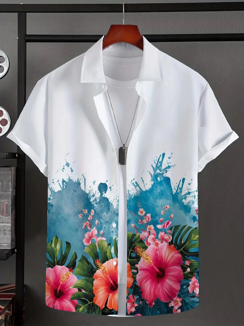 

3D Print Tropical Plants Men's Shirt Shirts Hawaiian Beach Summer Vacation Tops Short Sleeve Shirts Casual Shirts Y2k Men Tees