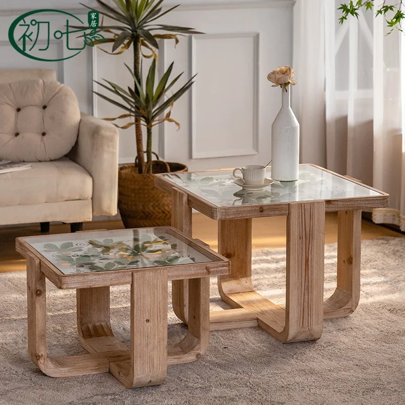 Log wind solid wood small apartment wrought iron old flower small bay window short homestay small coffee table