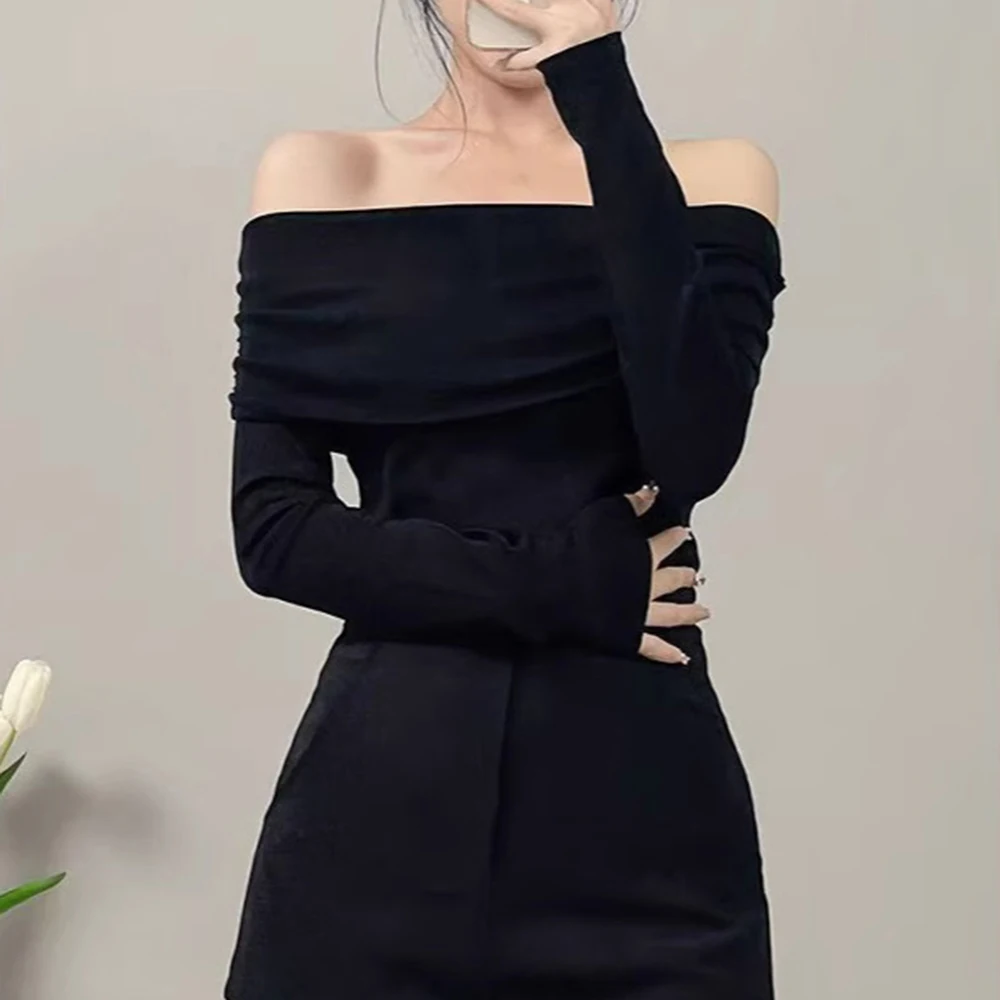 

Футболка с открытыми плечами и длинными рукавами для женщин, повседневная модная футболка из полиэстера, средней эластичности, сезонная одежда