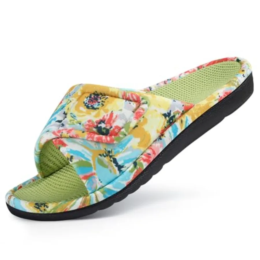 

Летние домашние тапочки Shevalues для женщин с поддержкой свода стопы, дышащие, из вафельного хлопка, комнатные, без застежек, с открытым носком