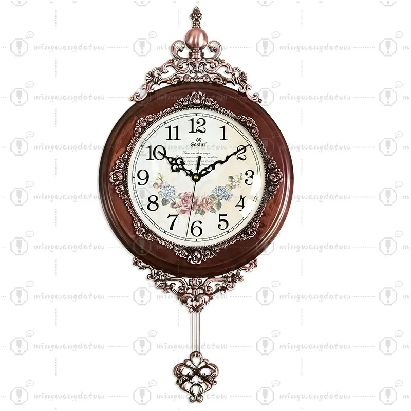 European Retro Iron & Wooden Wall Clock, Swing Silent Wall Watch, Art Decorative Clock for Home Living Room