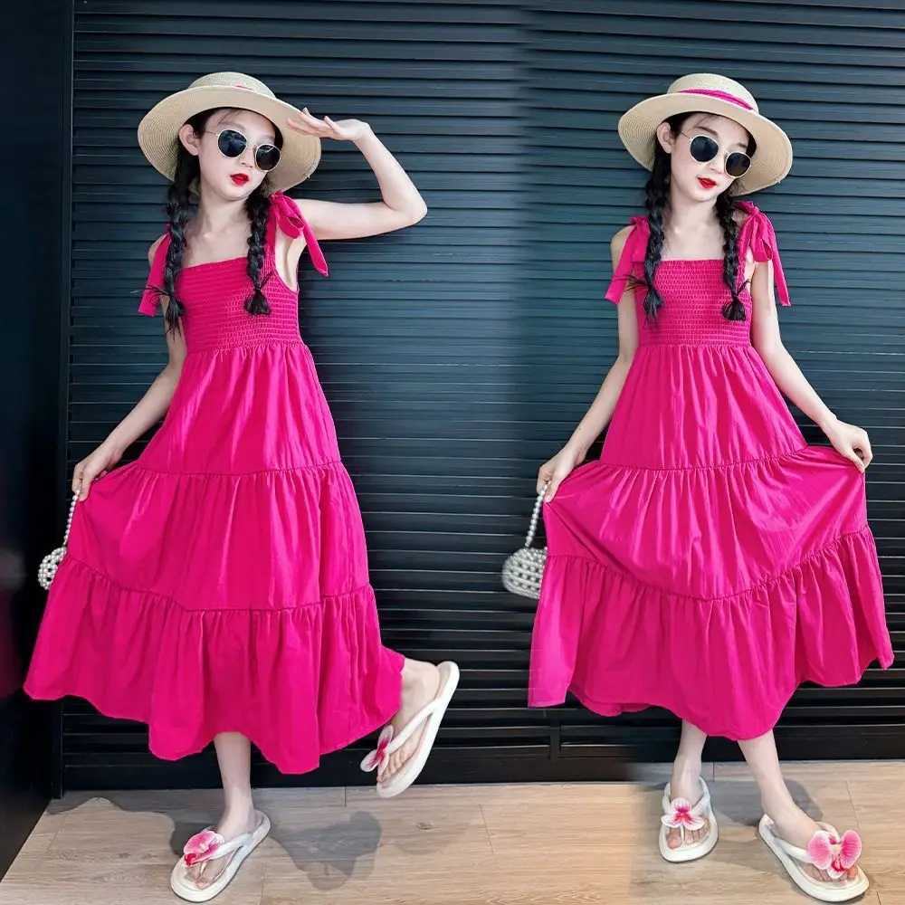 

Elegant Loose Girl Princess Dress Ruffle Edge Sleeveless Teens Cake Sling Dress Sweet Children Beach Dress Party