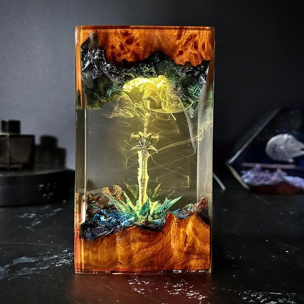 Fantasy Magic Sword Resin Wood Art Night Light Creative Desk Lamp Ideal Christmas Gift For Game Enthusiast Home Bedroom Decor