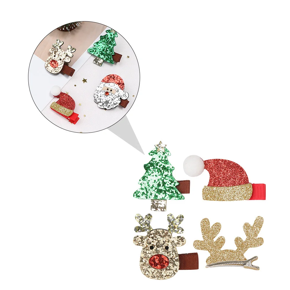 

4Pcs Kids Hair Clips Christmas Style Sequin Christmas Hairpins Party Hair Accessory Bright Colors Delicate Design Festive Kids