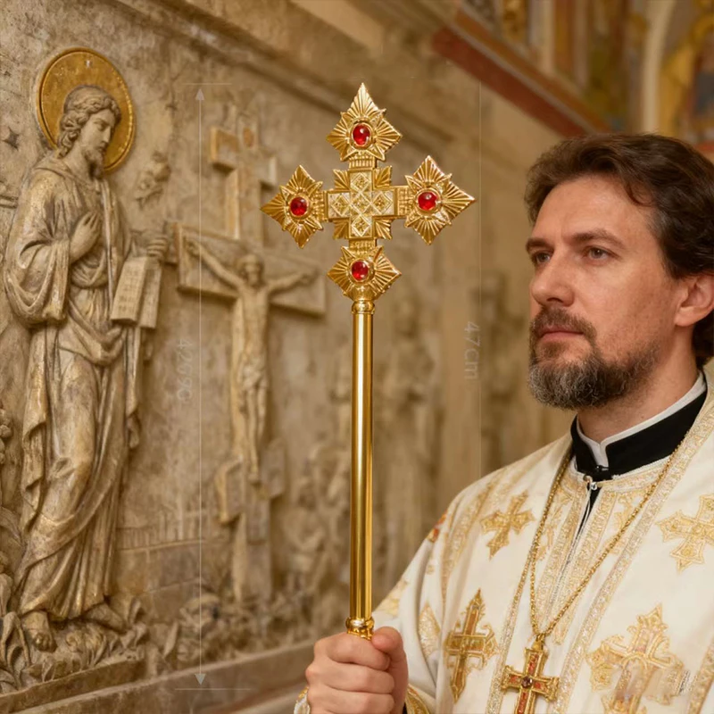 Neues Exquisites Ostorthodoxes Rubin-Set Kreuz Zepter Religiöse Kirchenfeier Zeremonie Heilige Sammlung Erbe Geschenk – Detail 9
