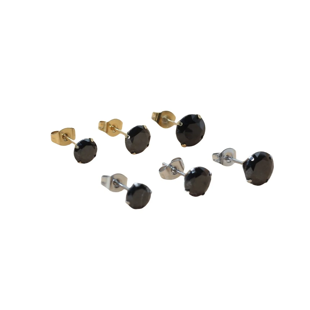 6 7 8mm Runde Schwarze AAA Zirkonia Edelstahl Ohrstecker Goldene IP-Beschichtung Nicht Verblassend – Detail 9