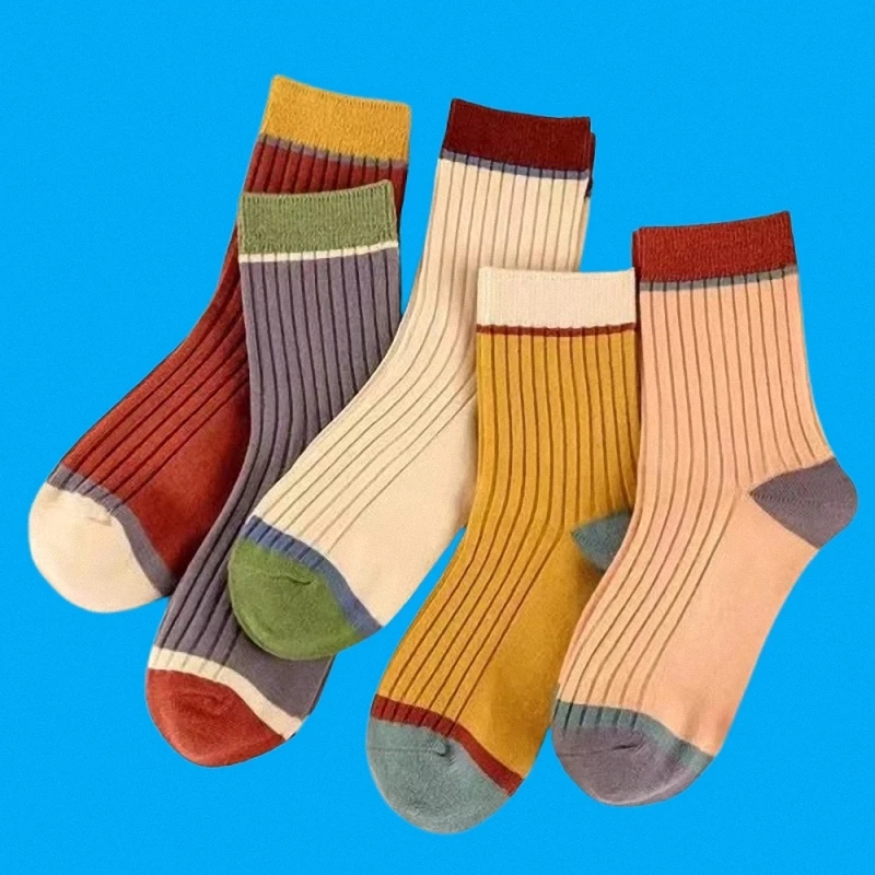 5/10 Pairs Fashion Women's Middle-tube Socks High Quality Breathable Striped Middle-tube Socks Women's Colour All-match Socks