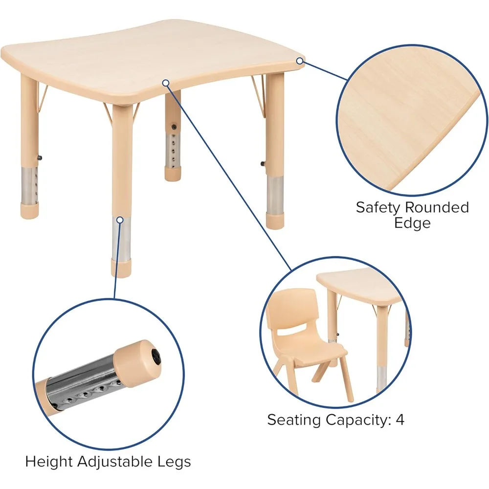 طاولة أنشطة بلاستيكية طبيعية مستطيلة من EMMA + OLIVER ومجموعة كرسيين، 21.875 وات × 26.625 لتر