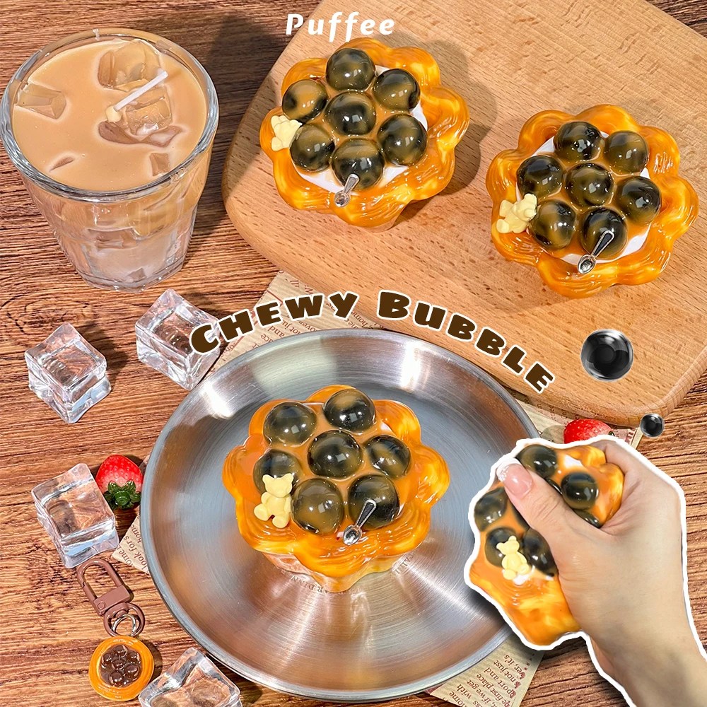 バブルタルトトースト食品グレードのシリコーンスクイーズおもちゃ、手作りタバスクイーズ、クリーミーなソフト粘着性の遅いリバウンドスクイーズおもちゃ、ボバ