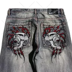 American Street Hip-Hop Schädel Print Mode vielseitige Jeans Männer y2k Retro Harajuku lässig lose gerade gerade Hosen mit weitem Bein Frauen