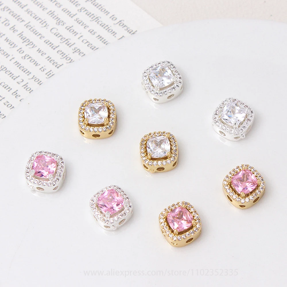 10pcs/ Set Fashion micro inlaid zircon square porous separated beads loose beads DIY pearl bracelet necklace accessories