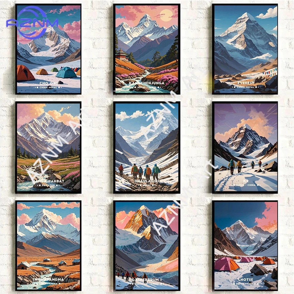 Póster clásico de la famosa cumbre ancha de Lhotse Makalu, impresión artística de montaña, pintura en lienzo, arte de pared, decoración del hogar