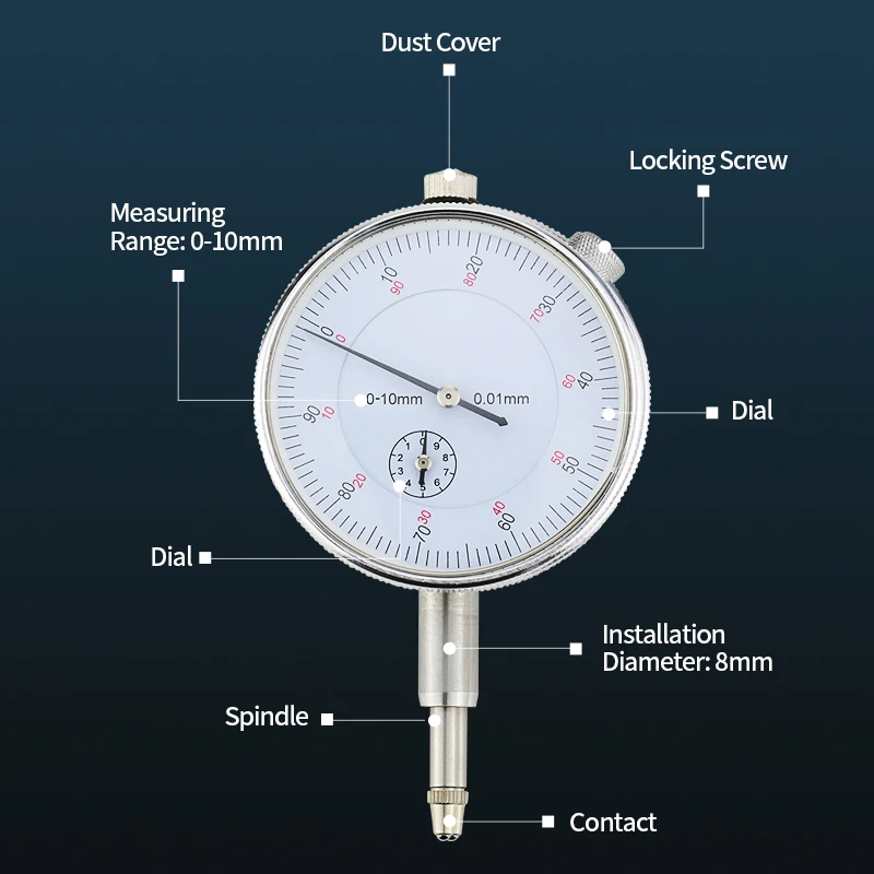 Herramienta de precisión, indicador de Dial, medidor preciso de 0-10mm, resolución de 0,01, prueba de concentricidad, herramientas profesionales de alta calidad