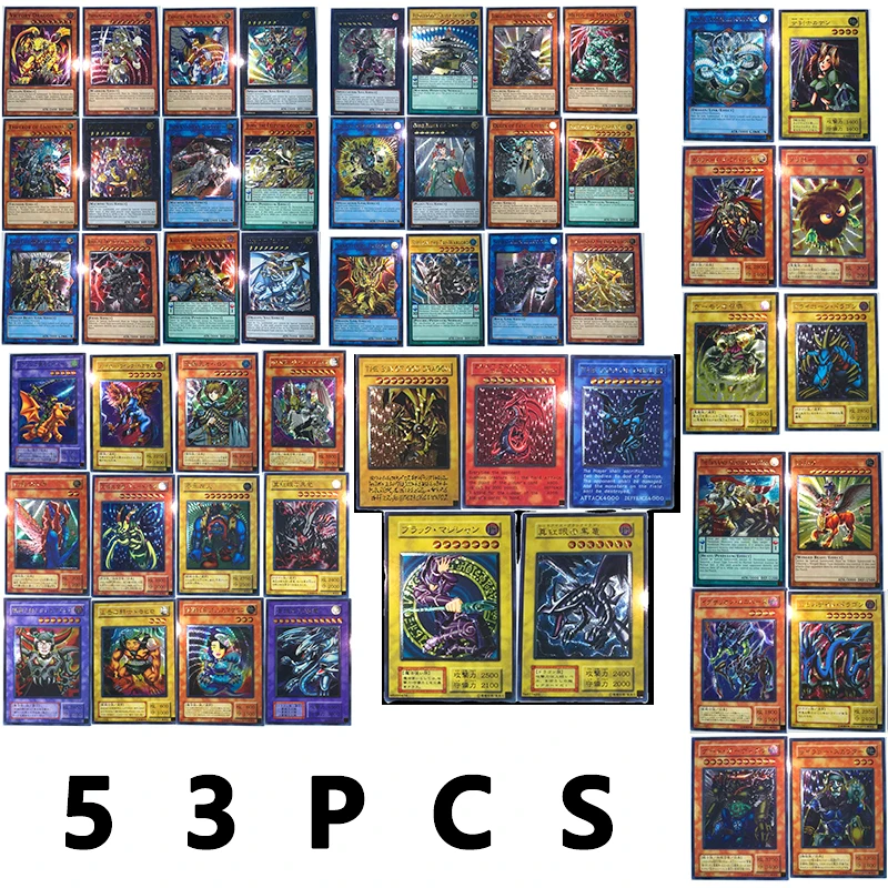 53Pcs Homemade Yu-Gi-Oh! Black Magician Red-Eyes Anime Character Bronzing Rare Collection Flash Card Cartoon Toys Christmas Gift