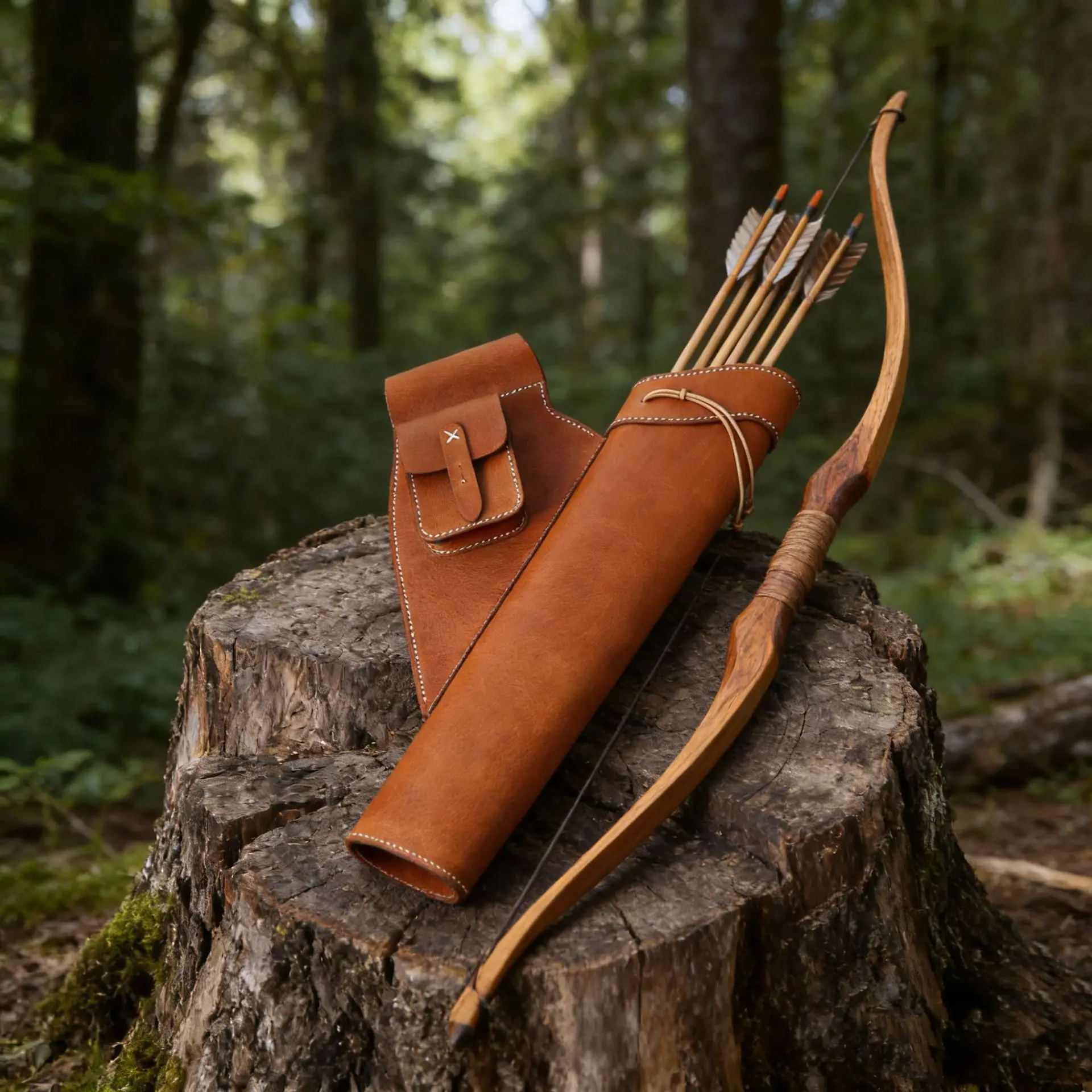 Retro handmade leather quiver beautiful hunting quiver traditional bow archery equipment outdoor hunting quiver